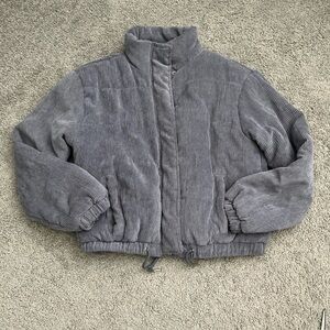 Ashley Outerwear Gray Ribbed Corduroy Zip & Snap Coat Size M